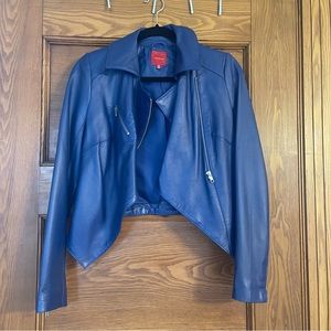 Genuine leather blue jacket